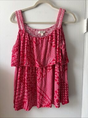 Style & Co. Pink-Red Printed Ruffle Tank Camisole